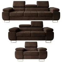 M-Punkt24 Polstergarnitur Sofa Wohnlandschaft DUBAI, (3-2-1, mit Bettfunktion, XL Sofa-Set, Bigsofa, Samt, Braun), Bestehend aus 3-Sitzer mit Bettfunktion, 2-Sitzer, Sessel braun