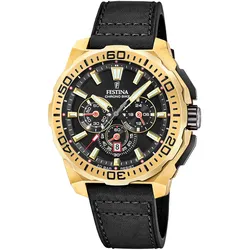 Chronograph FESTINA "Chrono Bike 2025", schwarz, schwarz, Armbanduhren, Herren, Quarzuhr, Armbanduhr, Herrenuhr, Lederarmband, analog, Tag