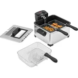 Homcom Fritteuse mit 5L Kapazität, Einstellbare Temperatur & Timer, Öl-Fritteuse mit Abnehmbarer Öl-Behälter, Sichtfenster, Überhitzungsschutz, 2000 W Edelstahl Silber
