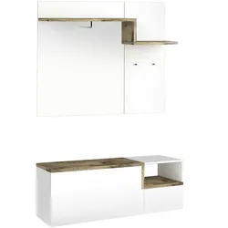 Dmora Eingangsmöbel Yuri, Moderner multifunktionaler Eingang, Mehrzweckschrank für Atrium, 100% Made in Italy, cm 120x40h54, Hochglanzweiß und Ahorn