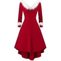 BIBOKAOKE Kleid Weihnachten Damen Festlich Weihnachtskleid V-Ausschnitt Langarm Kleider Bunt Christmas Motive Blusenkleid Rockabilly Vintage Kleid Cosplay Kostüm Weihnachtskleider Swing Kleid