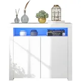 REDOM Kommode Anrichte Sideboard Schrank Beistellschrank Küchenschrank Küchen (Buffet Holz Aufbewahrungsvitrine TV-Ständer), Hochglanz mit LED-Licht, Weiß weiß