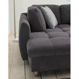 luma-home Ecksofa Schlafcouch L-Garnitur Bettkasten Ottomane links, Mikrofaser Anthrazit, - Dunkelgrau/Grau