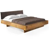 Moebel-Eins Massivholzbett, CURBY Balkenbett mit Polsterkopfteil, Wangenfuß, Material Massivholz