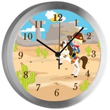 CreaDesign Funkwanduhr Funkuhr, Kinder Wanduhr, Kinderuhr, Kinderzimmer Cowboy (geräuscharmes Uhrwerk) bunt