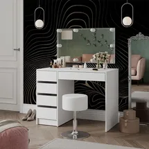 Vicco Schminktisch Thalia Weiß Hochglanz 100 cm mit LED-Beleuchtung und Hocker