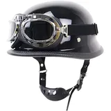 Halbhelme Halbschalenhelm Jethelm Retro Mit ECE, Sturzhelm Motorradhalbhelm Mit Schutzbrille Offenem Helm, Für Chopper Scooter Herren Damen Mit Herausnehmbares Futter 1,M