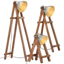 vidaXL Stehlampen 3 Stk. Silbern E27 Mango Massivholz