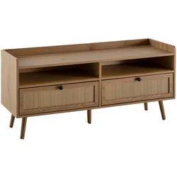 KADIMA DESIGN Lowboard 120x56x39 cm TV-Kommode mit Eiche-Dekor & Rattan, Design TV-Schrank Hoch mit Schubladen, Fernsehtisch Fernsehschrank Stauraum,