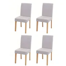 Mendler 4er-Set Esszimmerstuhl Stuhl Küchenstuhl Littau ~ Textil, creme-beige, helle Beine