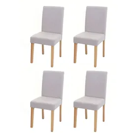 Mendler 4er-Set Esszimmerstuhl Stuhl Küchenstuhl Littau ~ Textil, creme-beige, helle Beine