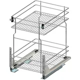 woplus - Schrankauszug Küche mit Softclose [400mm] | Auszug Küchenschrank mit 2 Etage | Unterschrankauszug Chrome | Vollauszug Bodenmontage | Küchenschrank Organizer Ausziehbar