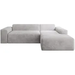 Juskys Sofa Vals Rechts mit POSO Stoff - Ecksofa Couch Wohnzimmer modern Sitzfläche - Hellgrau