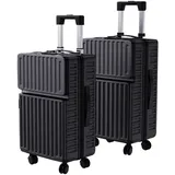 FUROKOY Trolleyset Kofferset Hartschalenkofferset Reisekoffer Set, 20/24 Zoll 2-teiliges Set,Schwarz,hochfestes ABS-Gehäuse, TSA-Schloss schwarz