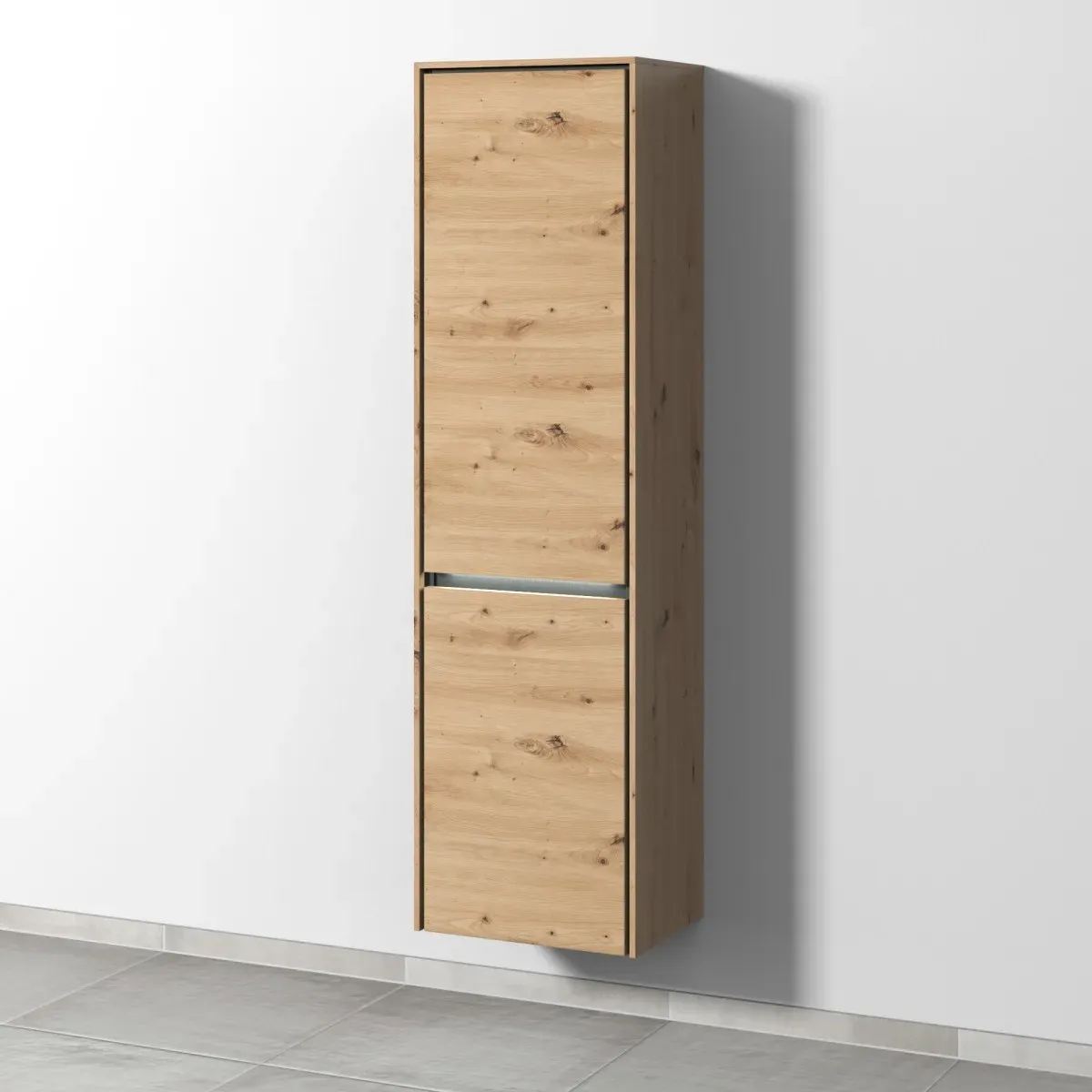 Sanipa Twiga Hochschrank mit LED-Beleuchtung, 1 Tür und 1 Wäschekorbklappe, Eiche Natural-Touch, SY1 SY11285