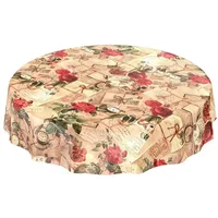 ANRO Tischdecke Wachstischdecke Wachstuch Wachstuchtischdecke Landhaus Rosen Briefe Rund