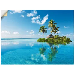 Wandbild ARTLAND "Tropisches Paradies - Insel Palmen Meer", blau (farbe bild(er): blau), B:60cm H:45cm, Bilder, als Alubild, Outdoorbild, Leinwandbild, Poster, Wandaufkleber
