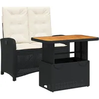 VidaXL 2-tlg. Garten-Essgruppe mit Kissen Schwarz Poly Rattan