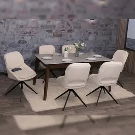 Mendler 2er-Set Esszimmerstuhl HWC-N73, Küchenstuhl, drehbar Auto-Return, Stoff/Textil Chenille (490g/m2) Öko-Tex ~ creme-beige