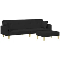 VidaXL Schlafsofa 2-Sitzer mit Fußhocker Schwarz Stoff - Schwarz