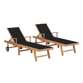 vidaXL Sonnenliegen 2 Stk. mit Auflagen Schwarz Massivholz Teak
