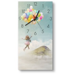 DEQORI Wanduhr ‚Mädchen an Luftballons‘ (Glas Glasuhr modern Wand Uhr Design Küchenuhr) grün 30 cm x 60 cm