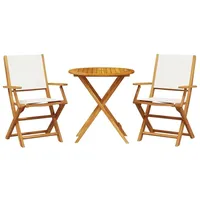 vidaXL 3-tlg. Bistro-Set Cremeweiß Stoff und Massivholz