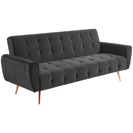 vente-unique Schlafsofa, 3-Sitzer, ausziehbar, Schlafsofa, Velours, Polylani, Anthrazit,