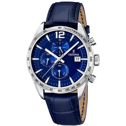 Chronograph FESTINA, blau, Armbanduhren, Herren, Armbanduhr, Quarzuhr, Herrenuhr, Lederarmband, Stoppfunktion