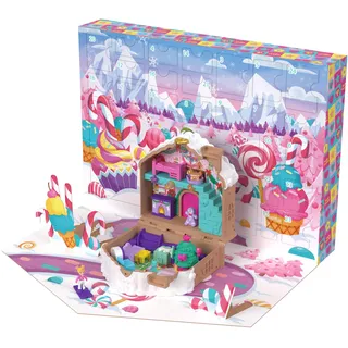 POLLY POCKET Adventskalender mit Polly Pocket Puppe, Lebkuchenhaus-Spielset zum Selbermachen mit 24 Überraschungen, Puppenhausmöbeln und Weihnachtszubehör, JFV13