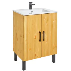 Waschtisch WELLTIME "Mary", beige (natur), B:61cm H:85cm T:47cm, Waschtische, inkl. Becken, Landhaus, Breite 60 cm, aus Massivholz