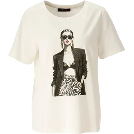 Aniston CASUAL T-Shirt in wollweiß-schwarz-grau-oliv-goldfarben-rot | Gr.: 40/42,
