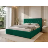 marpur Polsterbett Golden Premium 140x200 cm, Bett mit Kopfteil, Doppelbett mit Bettkasten und Lattenrost aus Holz, Velourstoff: Grün - Grün