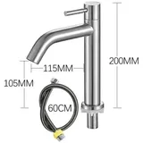 Kaltwasserhahn Aus Edelstahl, Kaltwasser-waschtischarmatur Mit Schlauch, Waschtischmischer, Badewannenarmatur Für Gäste-wc, Badezimmer, Einfache Installation (gebogene Auslassöffnung)