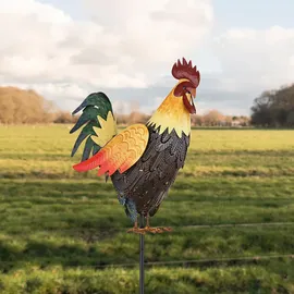 GLOBO Lighting - Solarleuchte Hahn Gartendeko Solar Tierfigur Hahn Erdspieß Solarlampe, Metall, LED warmweiß, LxBxH 28,5x13x100 cm