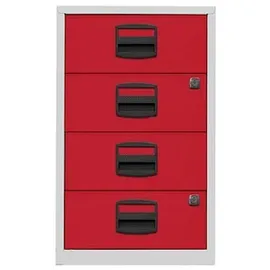 BISLEY Home Standcontainer lichtgrau, kardinalrot 4 Auszüge Kunststoff-Muldengriff schwarz 41,3 x 40,0 x 67,2 cm