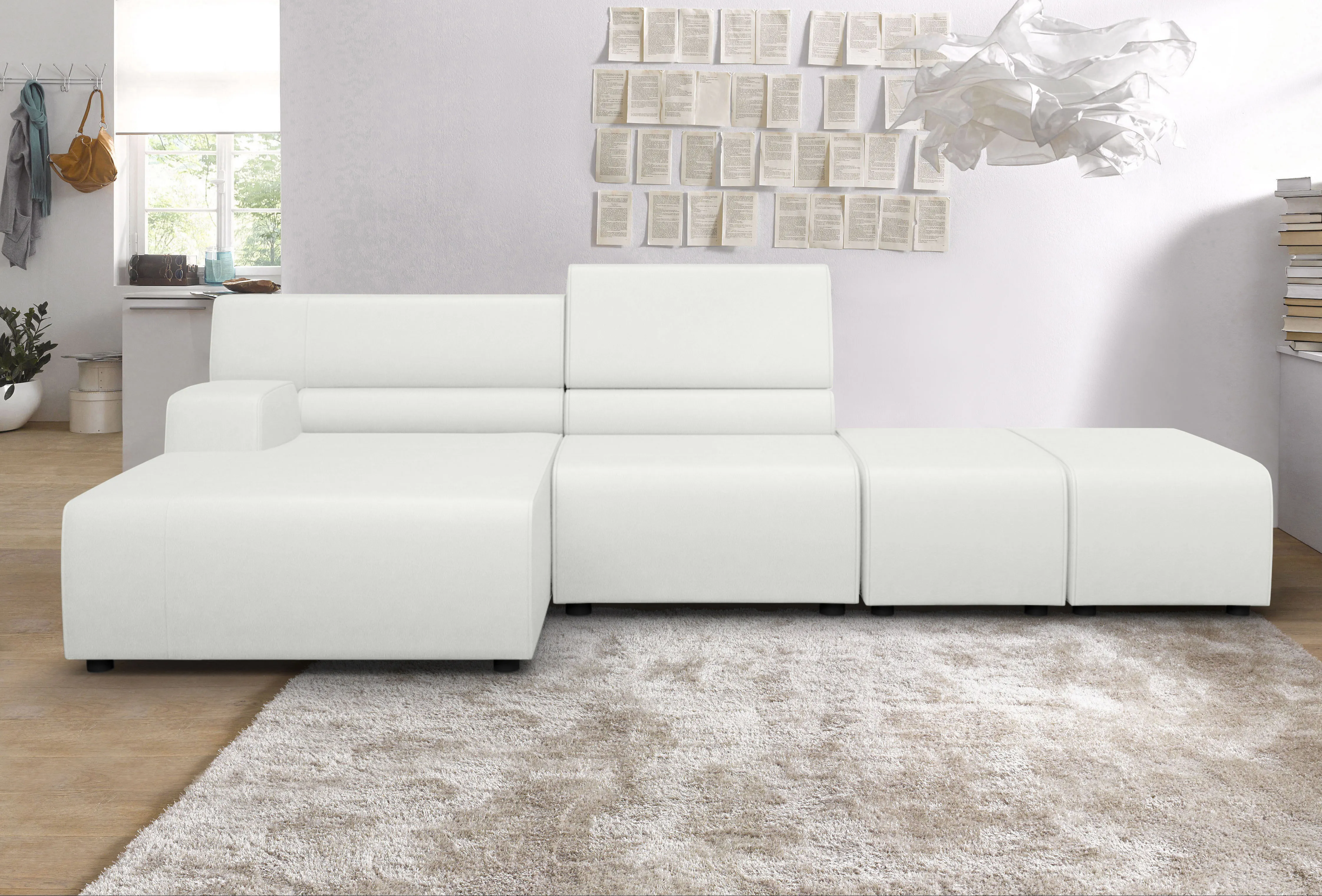 Ecksofa EGOITALIANO "Babouche, Designsofa mit außergewöhnlichem Sitzkomfort zum Wohlfühlen" Sofas Gr. B/T: 384 cm x 98 cm, Leder BULL, Recamiere links, weiß