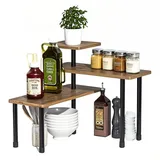 Accmuzzy 3-stufiges Eckregal Küche Arbeitsplatte aus Holz,Küchenregal,Verstellbarer Küchen Organizer für Gewürze,Kaffee & Bad,Küchenaufbewahrung für Arbeitsplatte,Tischregal, Stehendes Eckregal