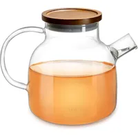 Impolio 1400ml Glas-Teekanne mit Siebeinsatz, Teekanne mit Holzdeckel, Hitzebeständiges Borosilikat Glas, Teekanne mit Sieb, Teekannendesign, Teeservice, Teapot