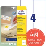 Avery Zweckform L6028REV-25 Universal-Etiketten (100 plus 20 Klebeetiketten extra, 105x148mm auf A4, wieder rückstandsfrei ablösbar/abziehbar, bedruckbar, selbstklebende Aufkleber) 30 Blatt, weiß