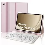 IVEOPPE Tastatur für Samsung Galaxy Tab A9 Plus 11", Hülle mit Tastatur für Samsung Tab A9+ 2023, Bluetooth Magnetisch Abnehmbarer QWERTZ Layout Tastatur Galaxy A9 Plus Tab 11 Zoll, Rosa