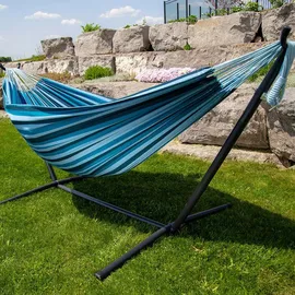 Vivere Doppel Baumwolle Hängematte mit Hängemattengestell 250 cm, Blue Lagoon