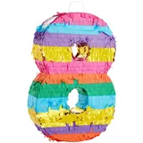 Kleine Regenbogen-Piñata für Kindergeburtstag zum 8. Geburtstag, Zahl 8, Zum Befüllen mit Süßigkeiten, Spielzeug, 29 x 16,5 x 7,5 cm