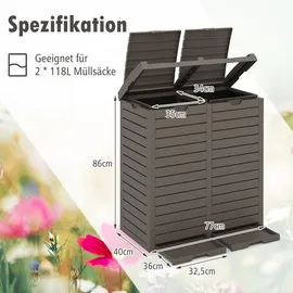 Goplus Mülltonnenbox 236 L 2 Fächer  mit ausziehbarer Flüssigkeitsschale  schwarz