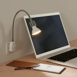 ledscom.de Steckdosenlampe LESCH Leselampe Schwanenhals, Schalter, Chrom inkl. GU10 LED Lampe 6,74W 630lm 100° weiß
