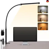libora Schreibtischlampe LED Klemmbar, Dimmbare Schreibtischlampe mit 3 Farben und 10 Helligkeitsstufen, Tageslichtlampe Schreibtisch Lampe, Augenschonende Klemmleuchte, Schwarz