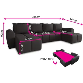 Sofnet Wohnlandschaft Cleo U mit Schlaffunktion - U-Form Couch, Ecksofa mit Bettkasten, Couchgranitur mit Bettfunktion, Polsterecke, Big Sofa (Beige (Soro 23)