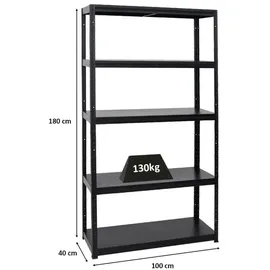 Proregal Schwerlastregal Steel Eagle HxBxT 180 x 100 x 40 cm Fachlast 130kg Schwarz Metall, Rechteckig, 100x180x40 Freizeit, Heimwerken, Werkstatt, Schwerlastregale