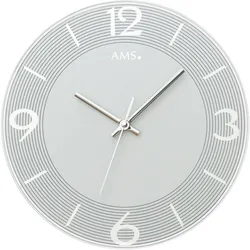 Wanduhr AMS "W9571", silber (silberfarben), Wanduhren, H: 3cm, Quarzuhr,Glas,Wohnzimmer,Esszimmer,Küche,Arbeitszimmer,Büro, Flur