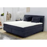 Boxspringbett JOCKENHÖFER GRUPPE ""Carla", OTTOs Choice Topseller, mit Bettkasten und Kaltschaum-Topper" Komplettbetten Gr. Microfaser, Liegefläche B/L: 180cm x 200cm, Gewicht bis: 140 kg H4, 7-Zonen-Tonnentaschen-Federkernmatratze, blau (dunkelblau 403/02) inkl. 4 Zierkissen, erhältlich in den Breiten 160 & 180cm